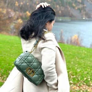 Green Caro Quilted Shoulder Bag